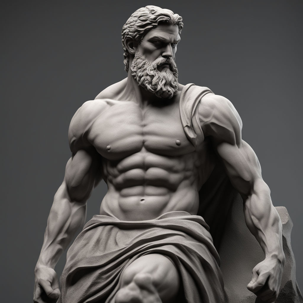 Stone statue of stoic muscular man by Weslley Soares - Playground