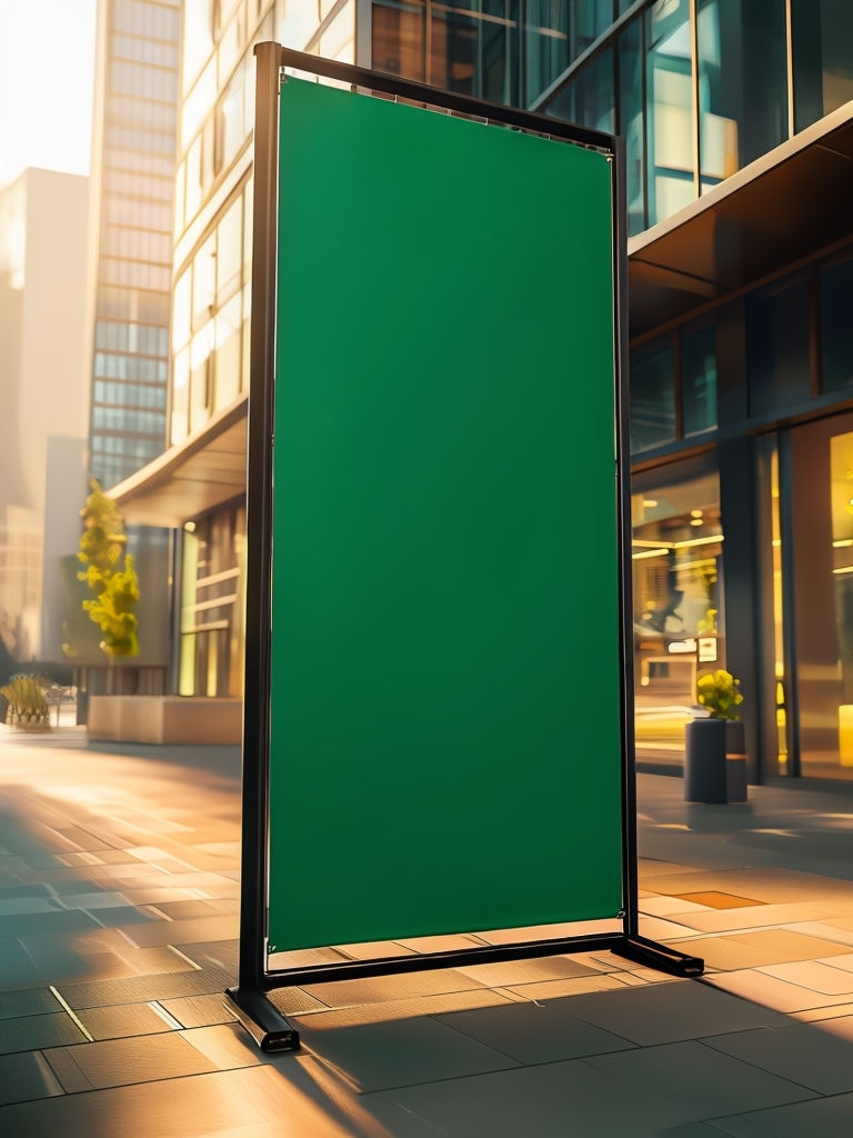 Stylish Green Outdoor Banner Mockup in Urban Environment Mockup