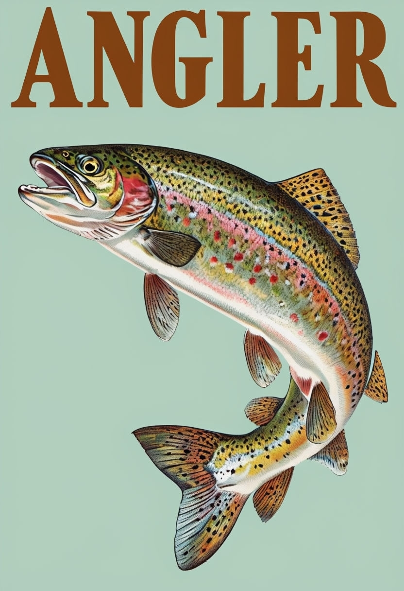 Vintage Rainbow Trout Angler Illustration Poster