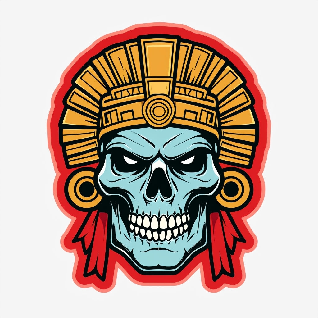 Bold Aztec-Inspired Skull Illustration with Headdress Mug