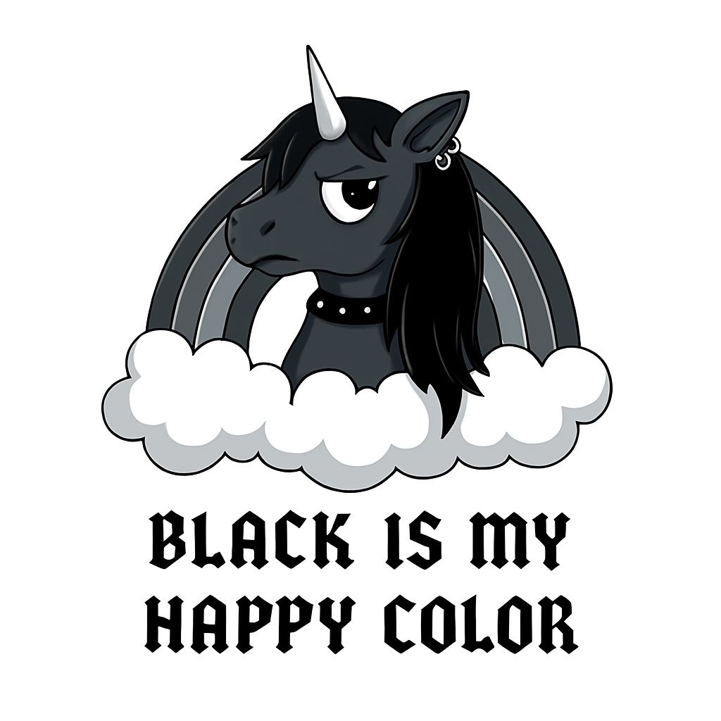 Dark Gray Unicorn with Gothic Text Cartoon Sticker