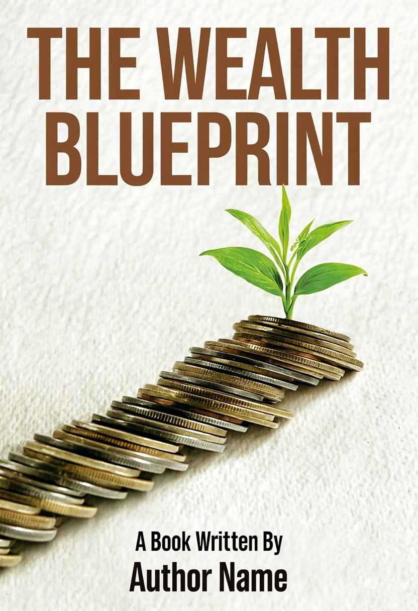 Photorealistic Wealth Blueprint with Coins and Green Plant EBook Cover
