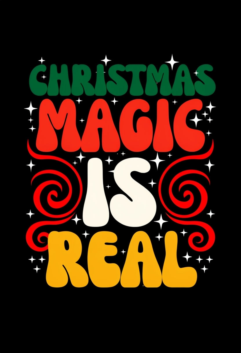 Colorful Retro Christmas Magic Typography Poster