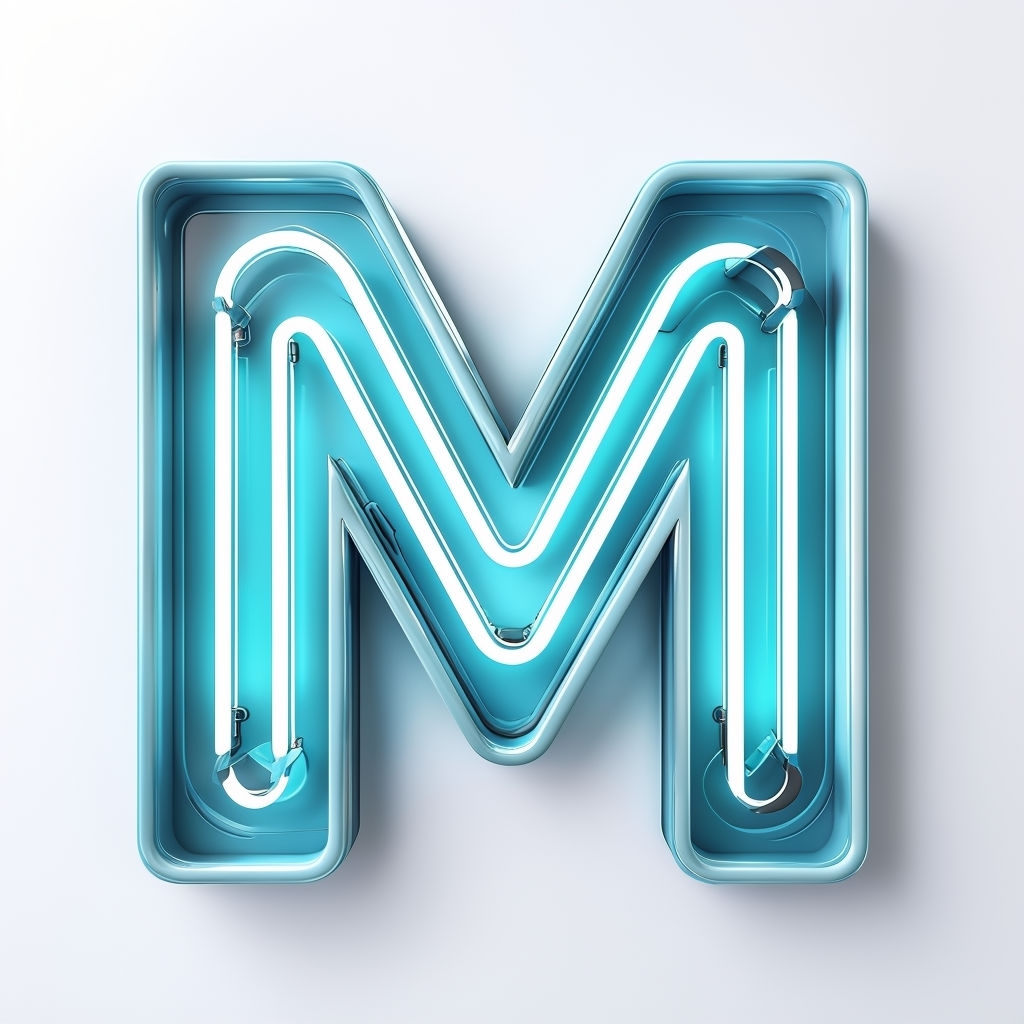 Futuristic Neon Letter M Monogram Design Art