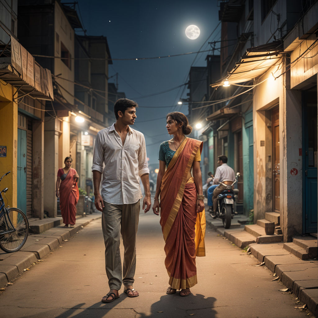 a 24-year-old Indian woman in black bra kissing one tall 23-year-old  delivery man