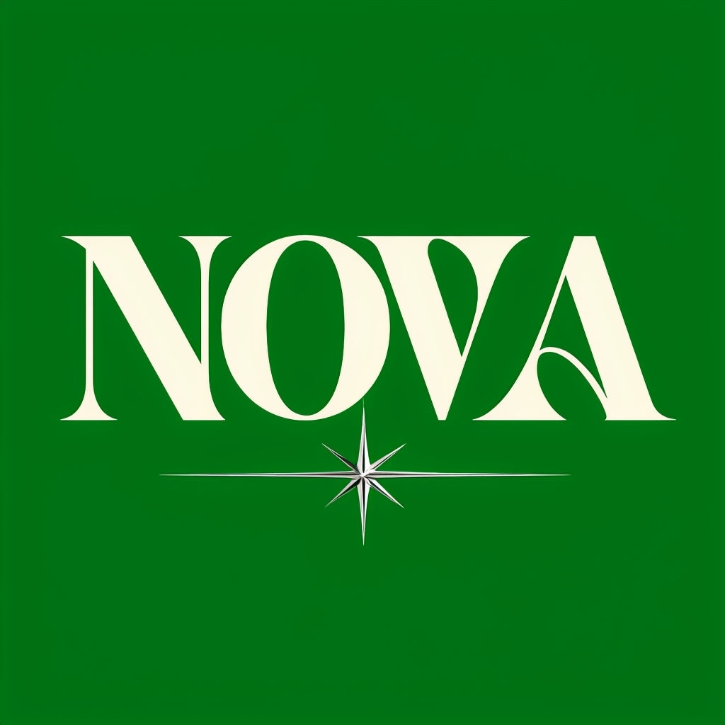 Minimalist NOVA Logo Design with Elegant Silver Star Graphic
