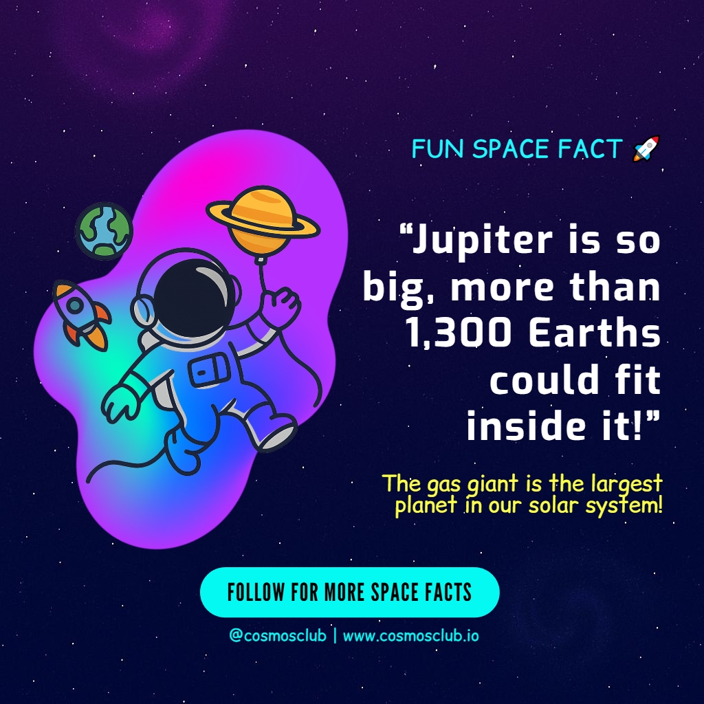 Vibrant Cartoon Astronaut and Jupiter Space Illustration for Education Instagram Post