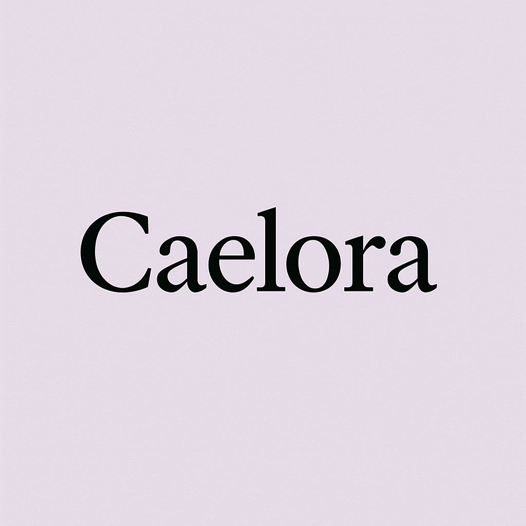 Elegant Caelora Logo in Bold Black Serif on Light Purple Background