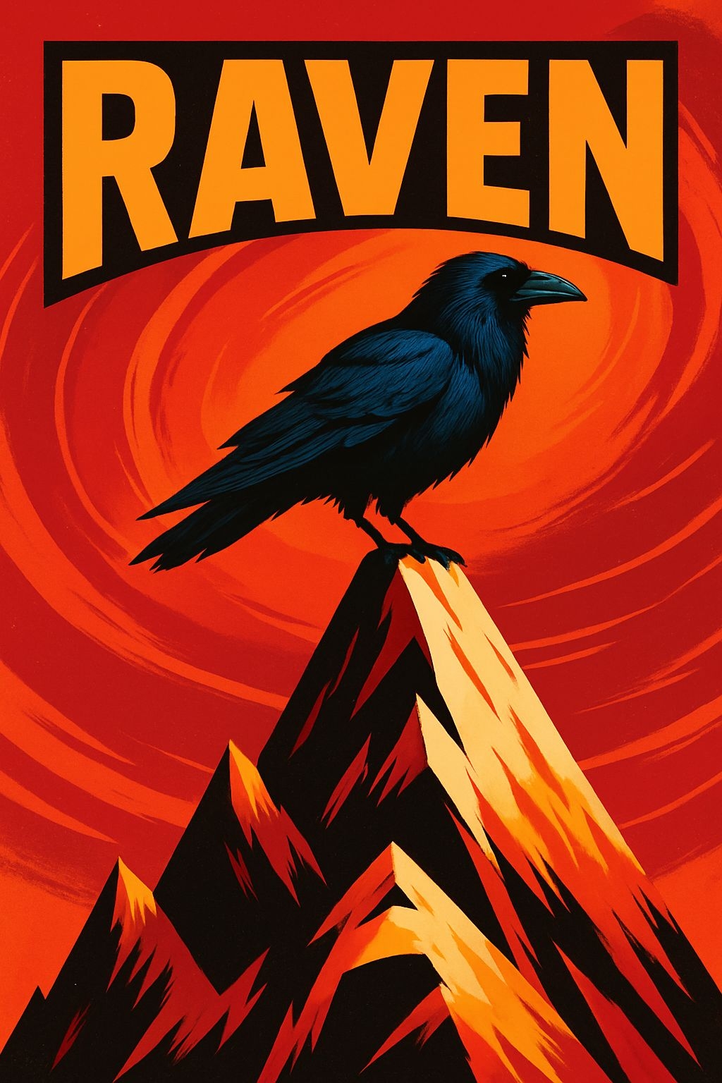 Raven Perched on Abstract Mountain with Dramatic Sky Poster