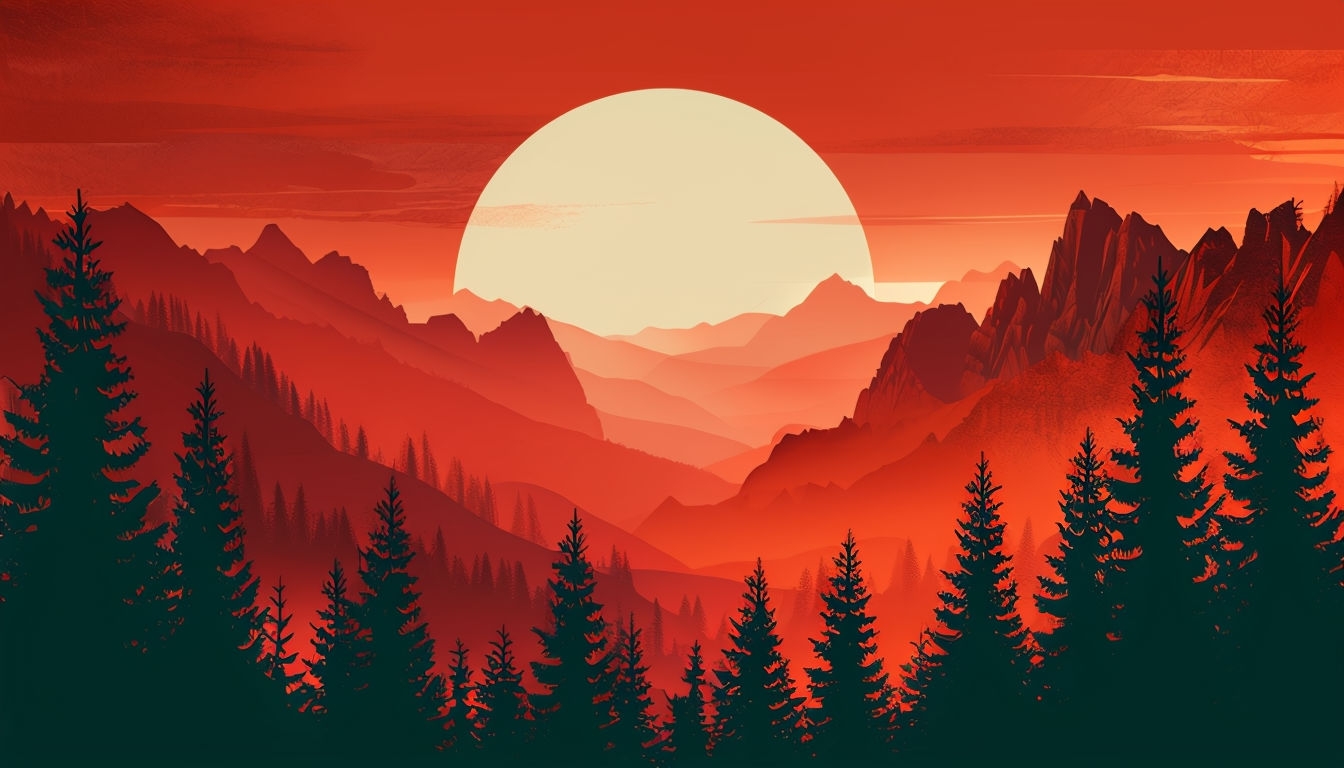 Serene Mountain Landscape at Sunset Digital Illustration Virtual Backgrounds