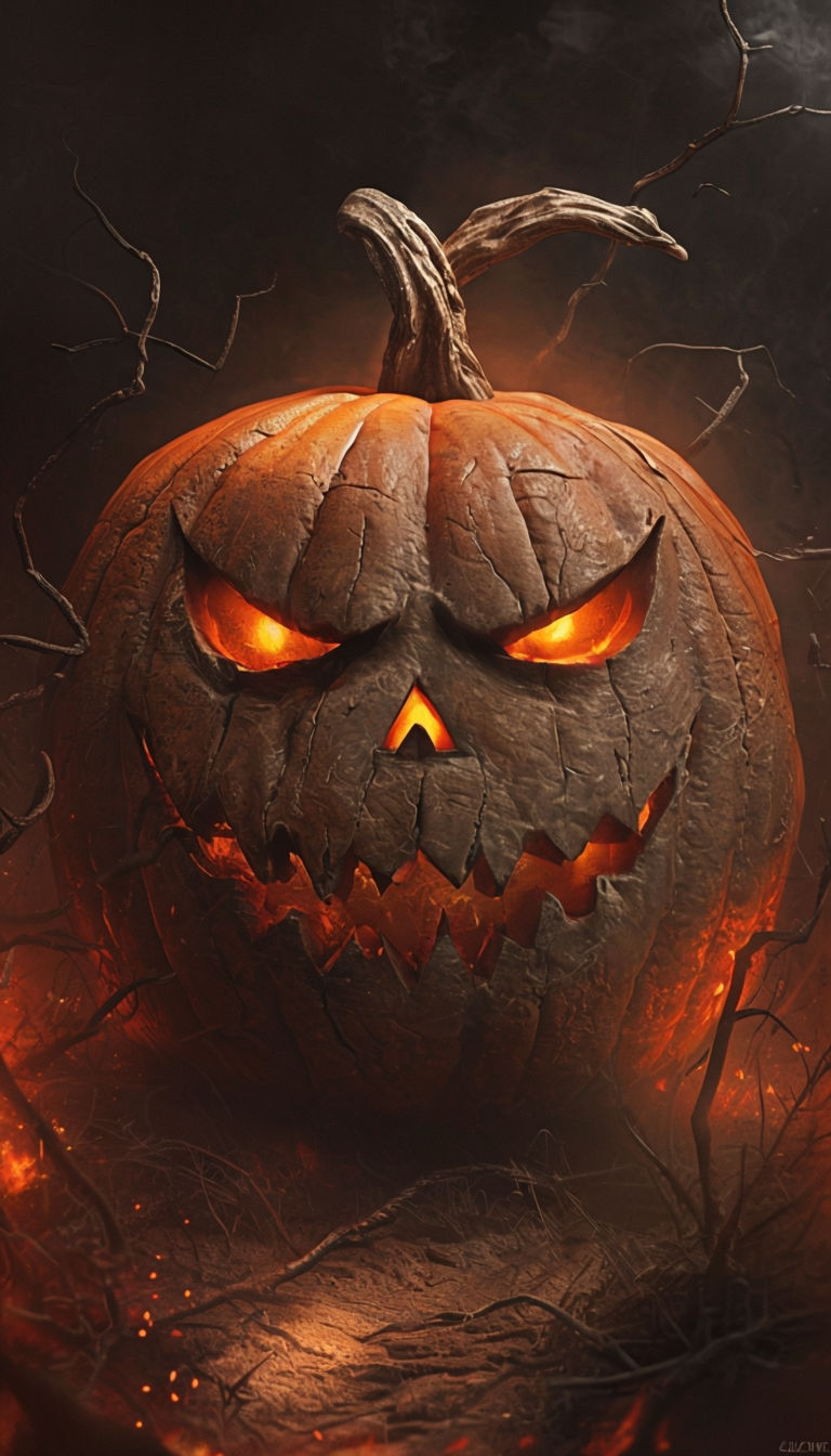 Sinister Glowing Jack-o'-Lantern Digital Art for Halloween Poster