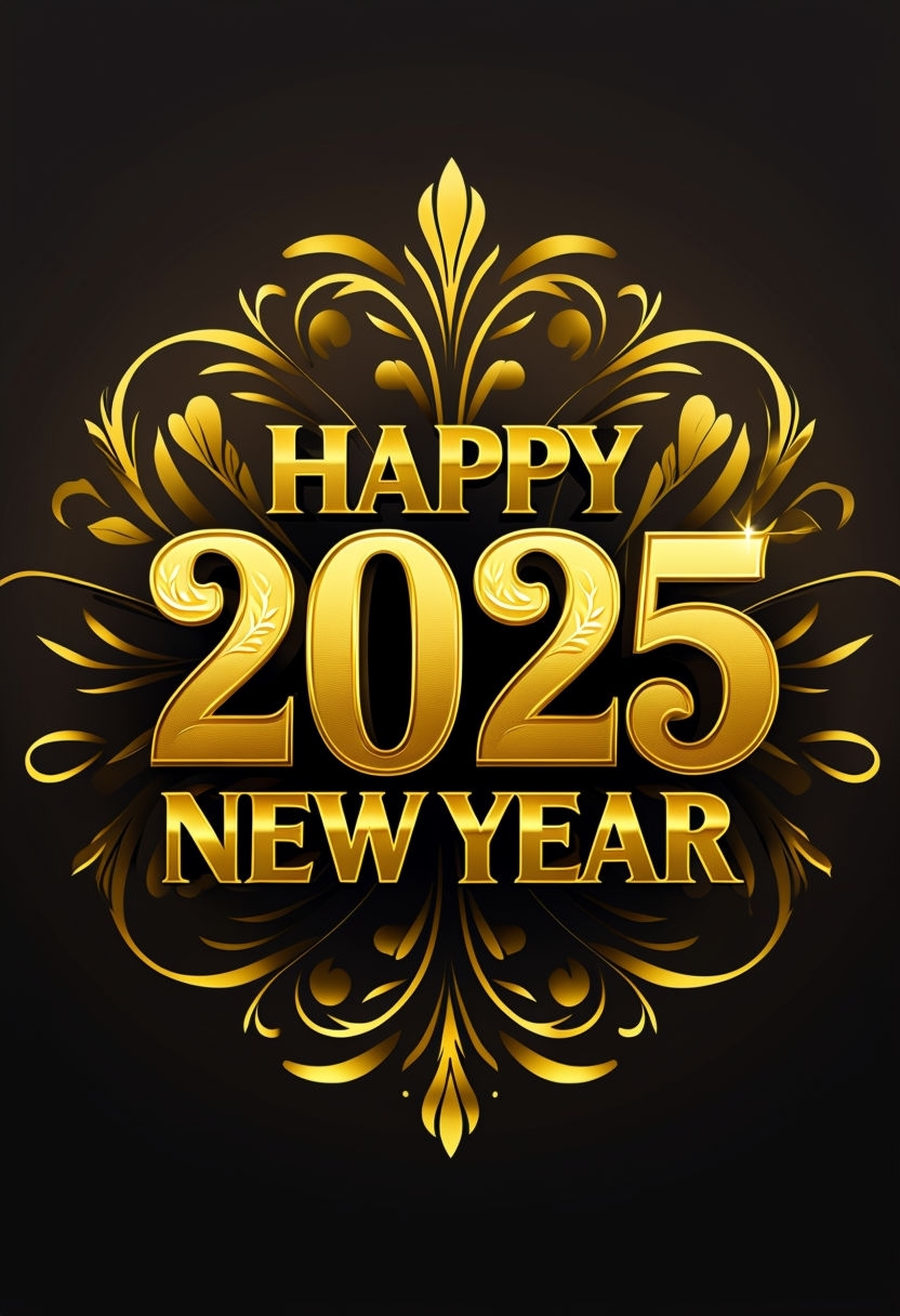 Elegant Gold 'Happy 2025 New Year' Celebratory Poster