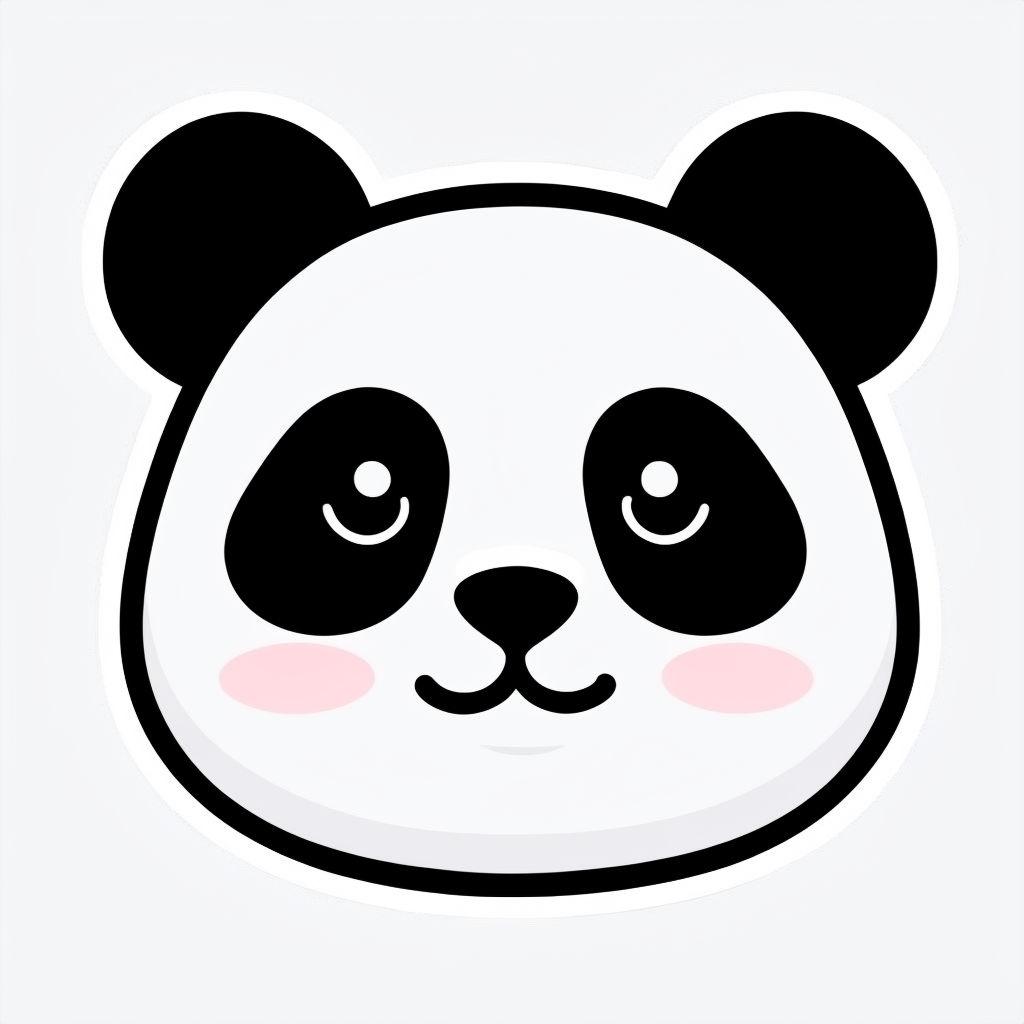 Cute Cartoon Panda Face Illustration Sticker