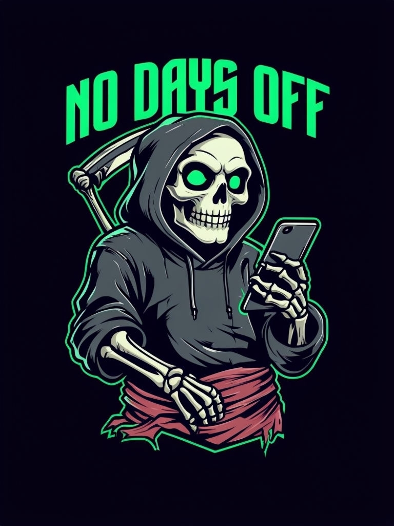 Playful Cartoon Grim Reaper with Smartphone T-Shirt