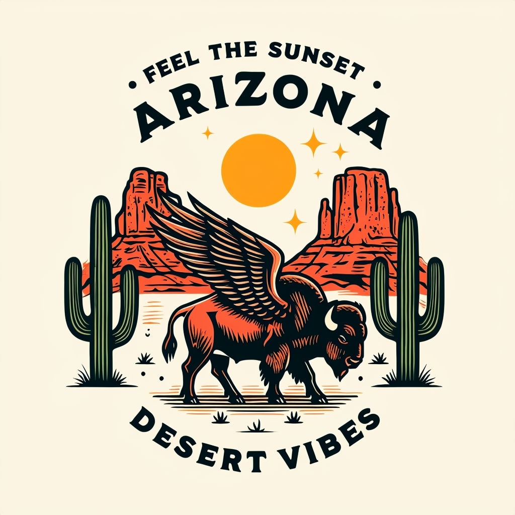 Mythical Buffalo with Wings and Sunset Arizona T-Shirt