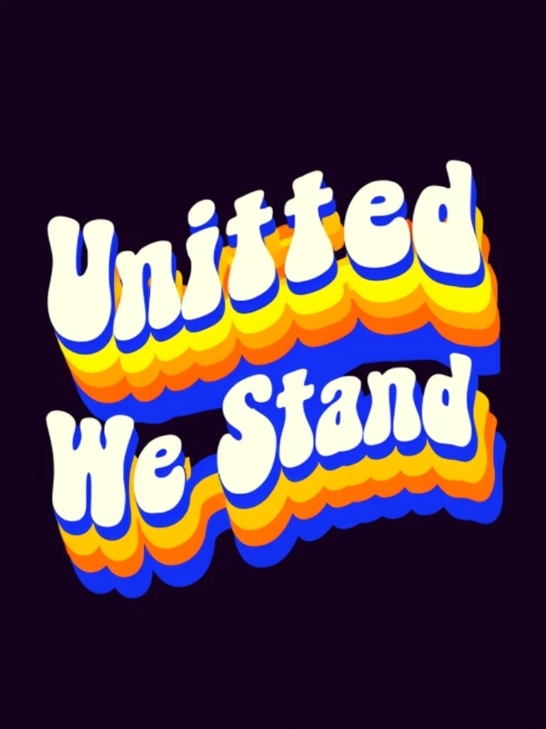 Vibrant Retro United We Stand T-Shirt Design with Shadow Effects