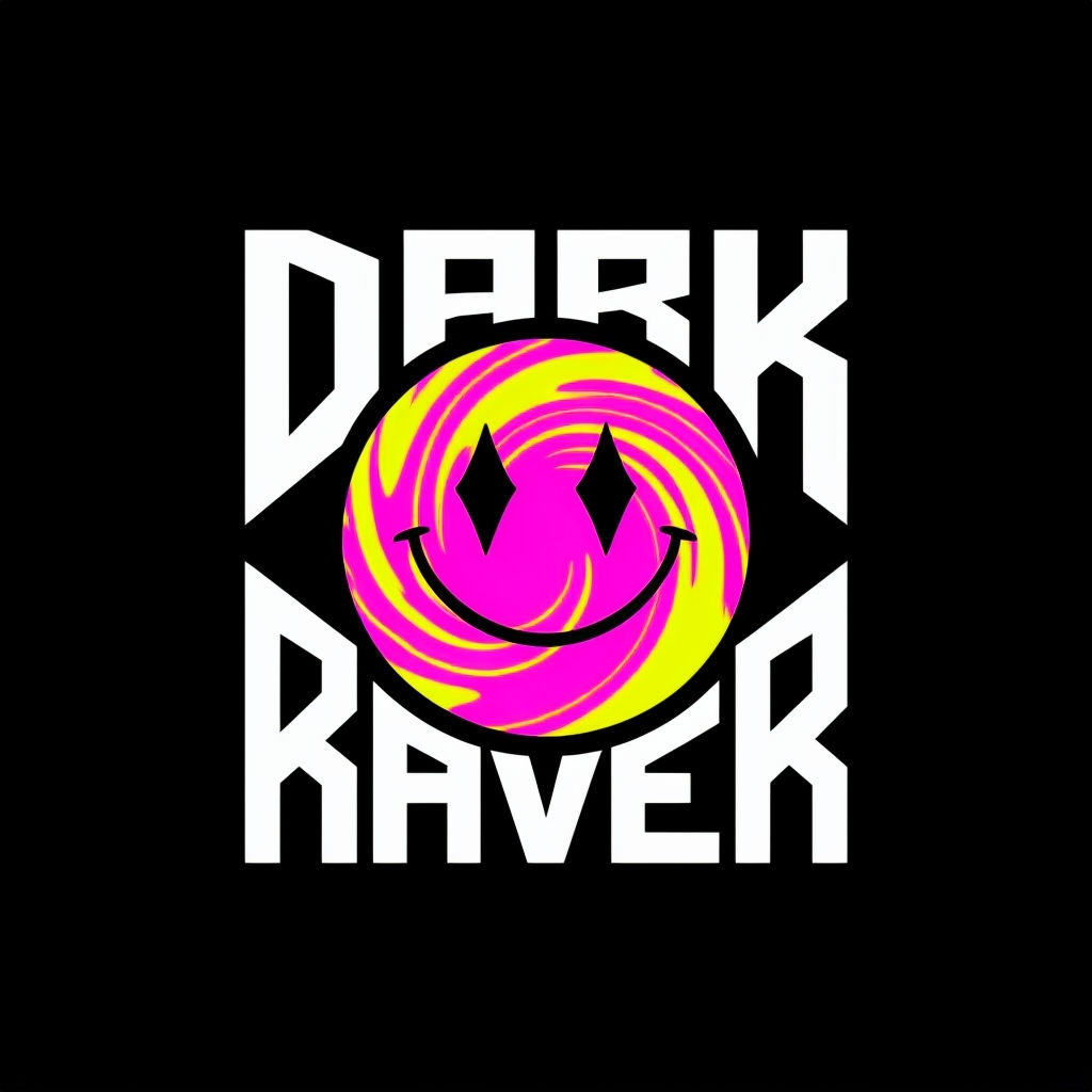 Bold Dark Raver Smiley Graphic Design T-Shirt