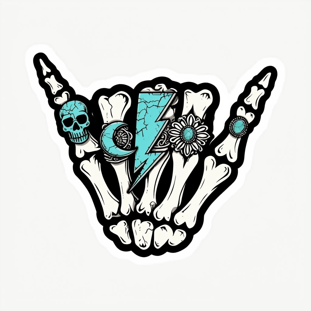 Vintage Tattoo Style Shaka Hand Sign with Turquoise Rings Sticker