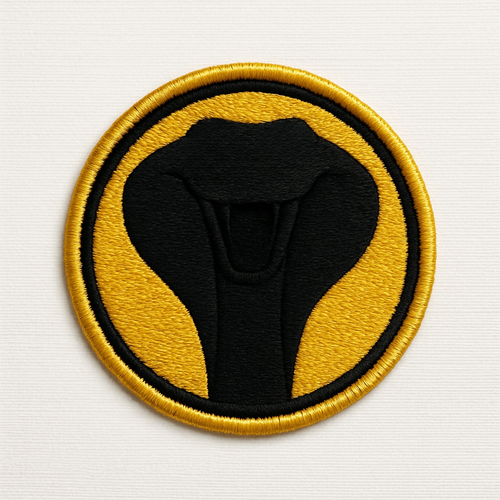 Bold Black Cobra Embroidered Patch Design for Hats