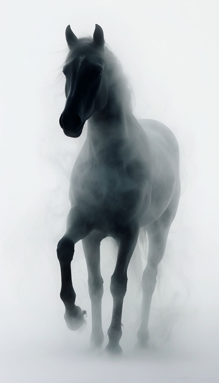 Mysterious Silhouette of a Horse Emerging from Ethereal Mist Mobile Wallpaper