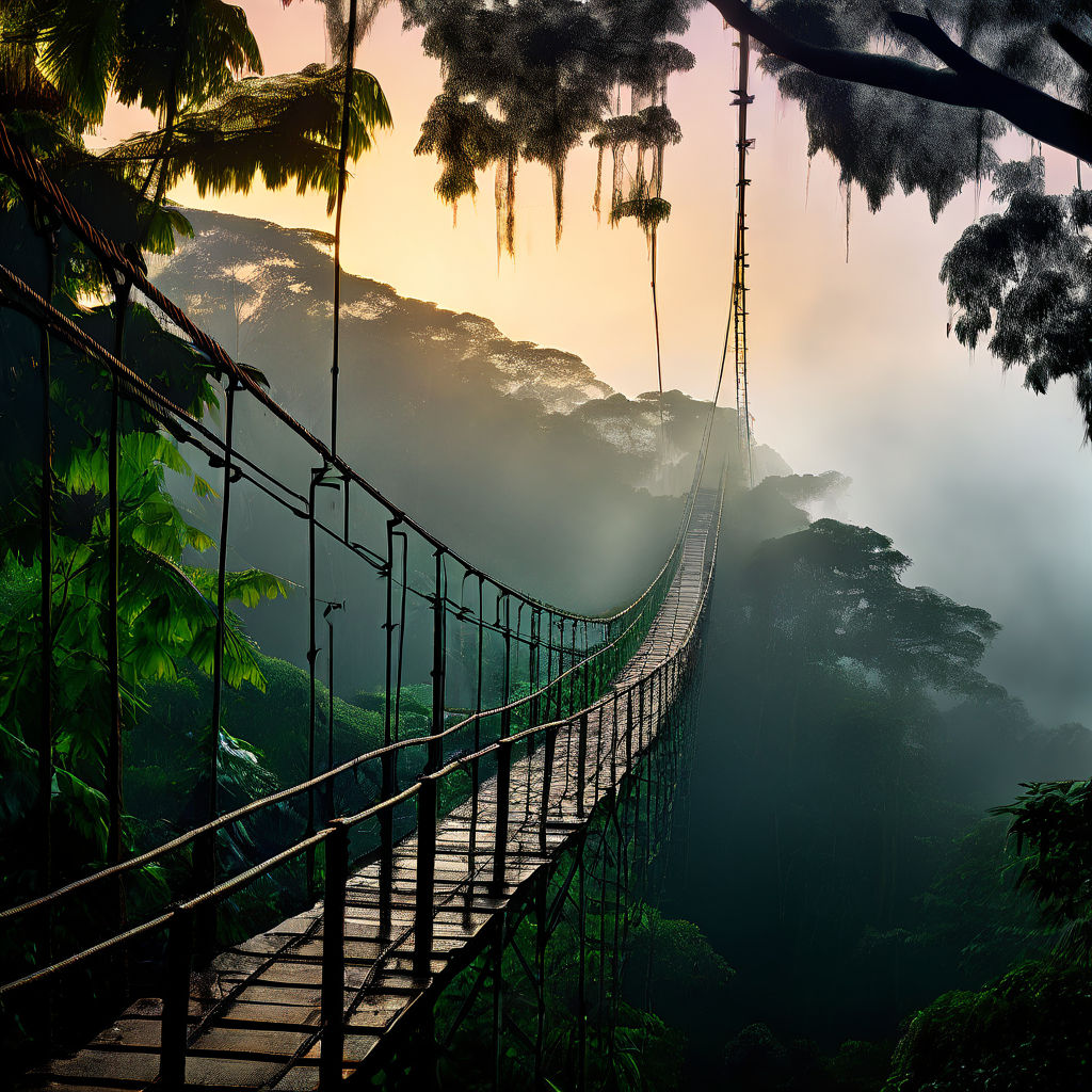 Canopy walkway in Kakum National Park during a misty dawn by Benedict ...