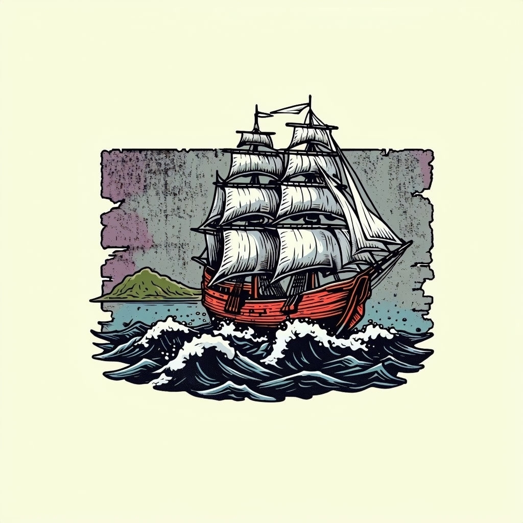 Powerful Sailing Ship Navigating Turbulent Waves T-Shirt