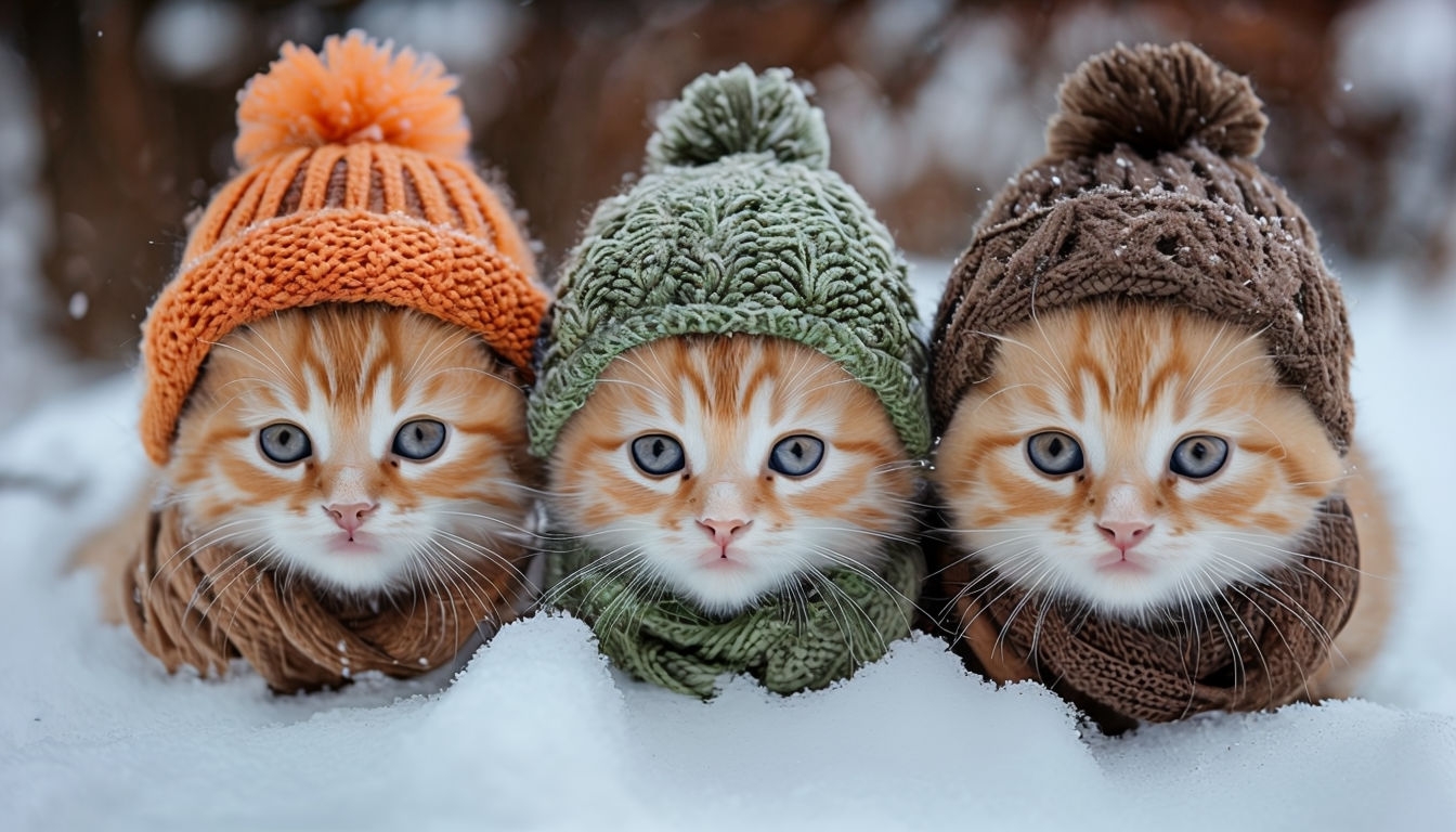 Adorable Orange Tabby Kittens in Snowy Winter Scene Art