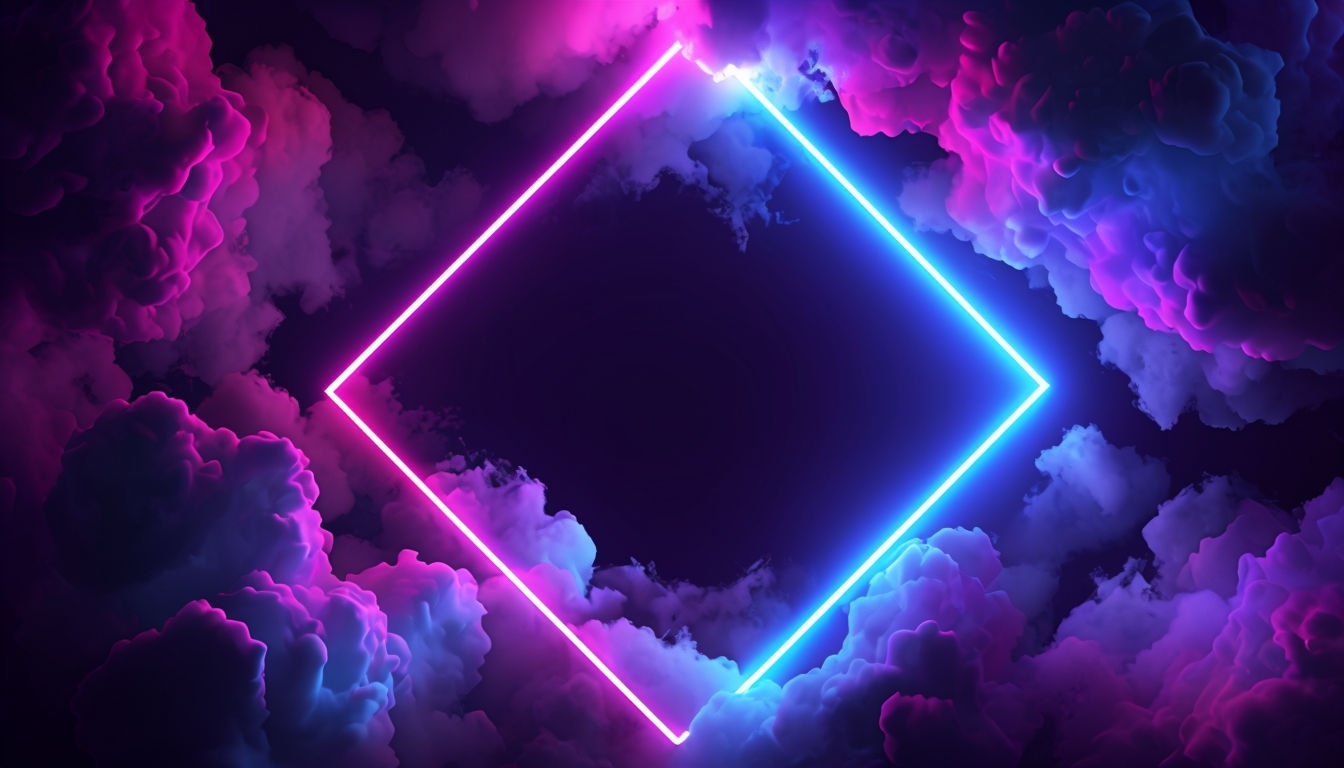 Striking Neon Diamond Frame with Fluffy Clouds Virtual Background