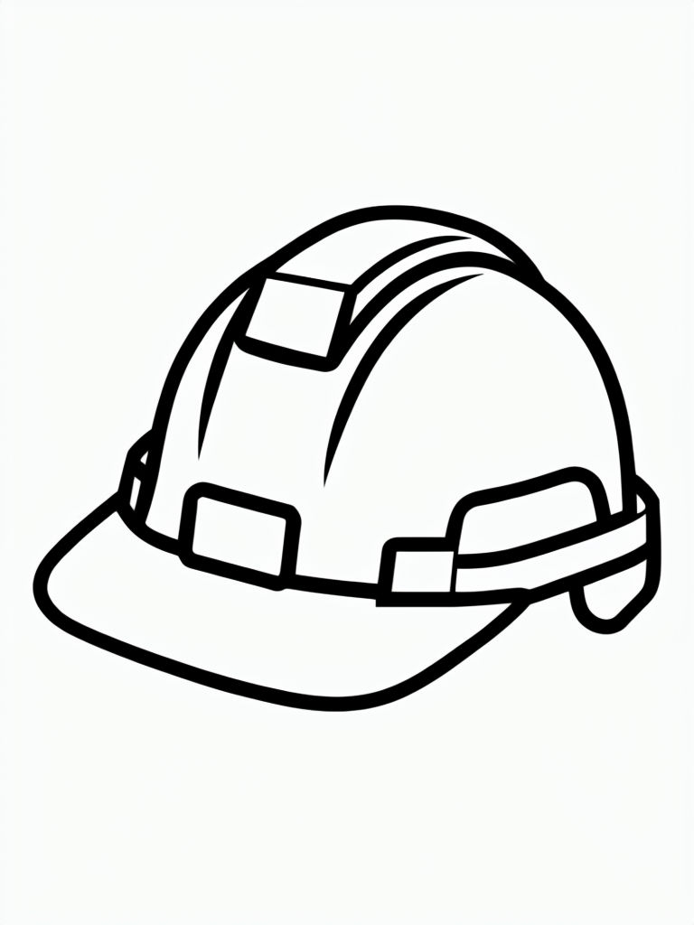 Minimalist Black Line Drawing of Construction Helmet Coloring Book Page
