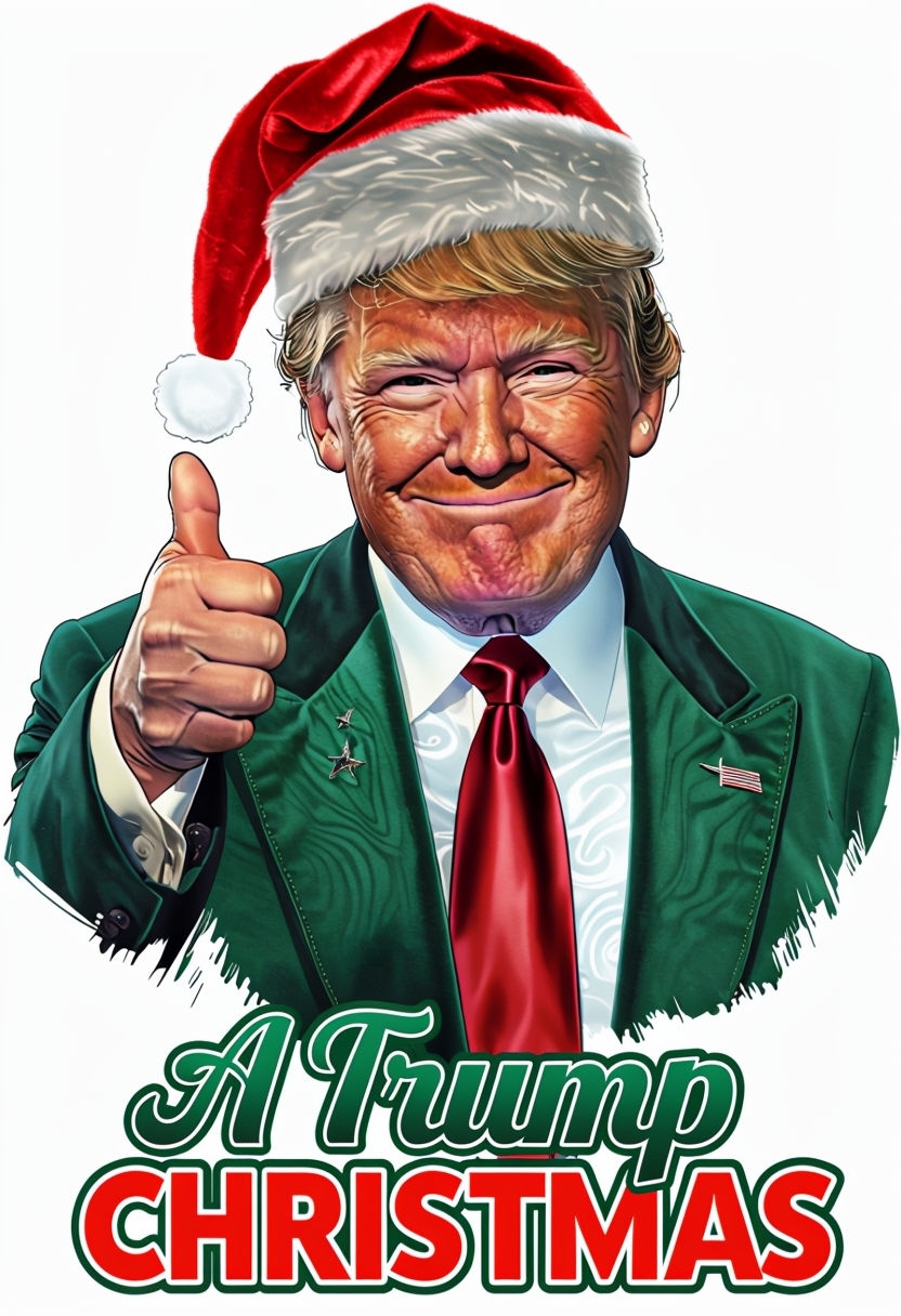 Donald Trump Festive Santa Hat Thumbs-Up Illustration Poster