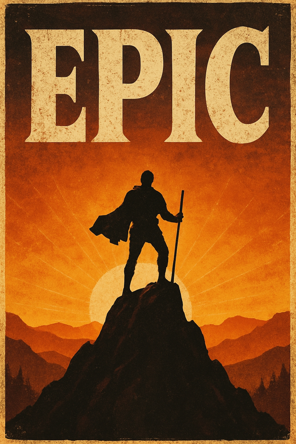 Heroic Vintage Mountain Silhouette with Epic Text Poster