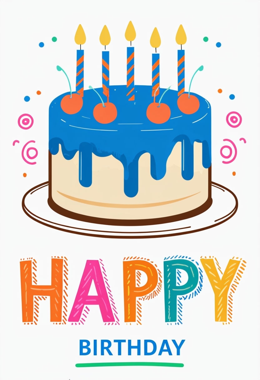 Cheerful Layered Birthday Cake Greeting Card Design