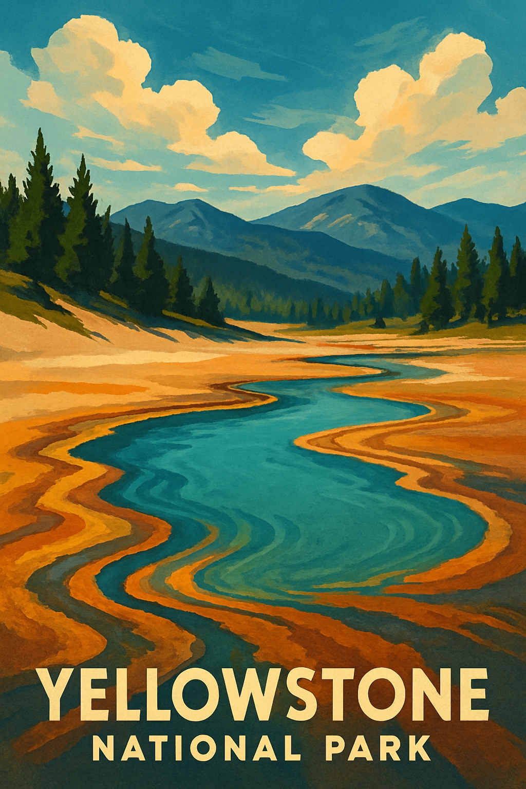 Vibrant Yellowstone National Park Digital Painting Poster