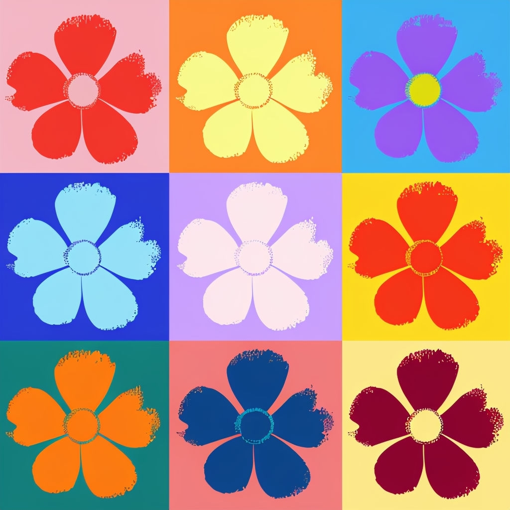 Vibrant Pop Art Floral Grid Design Seamless Pattern