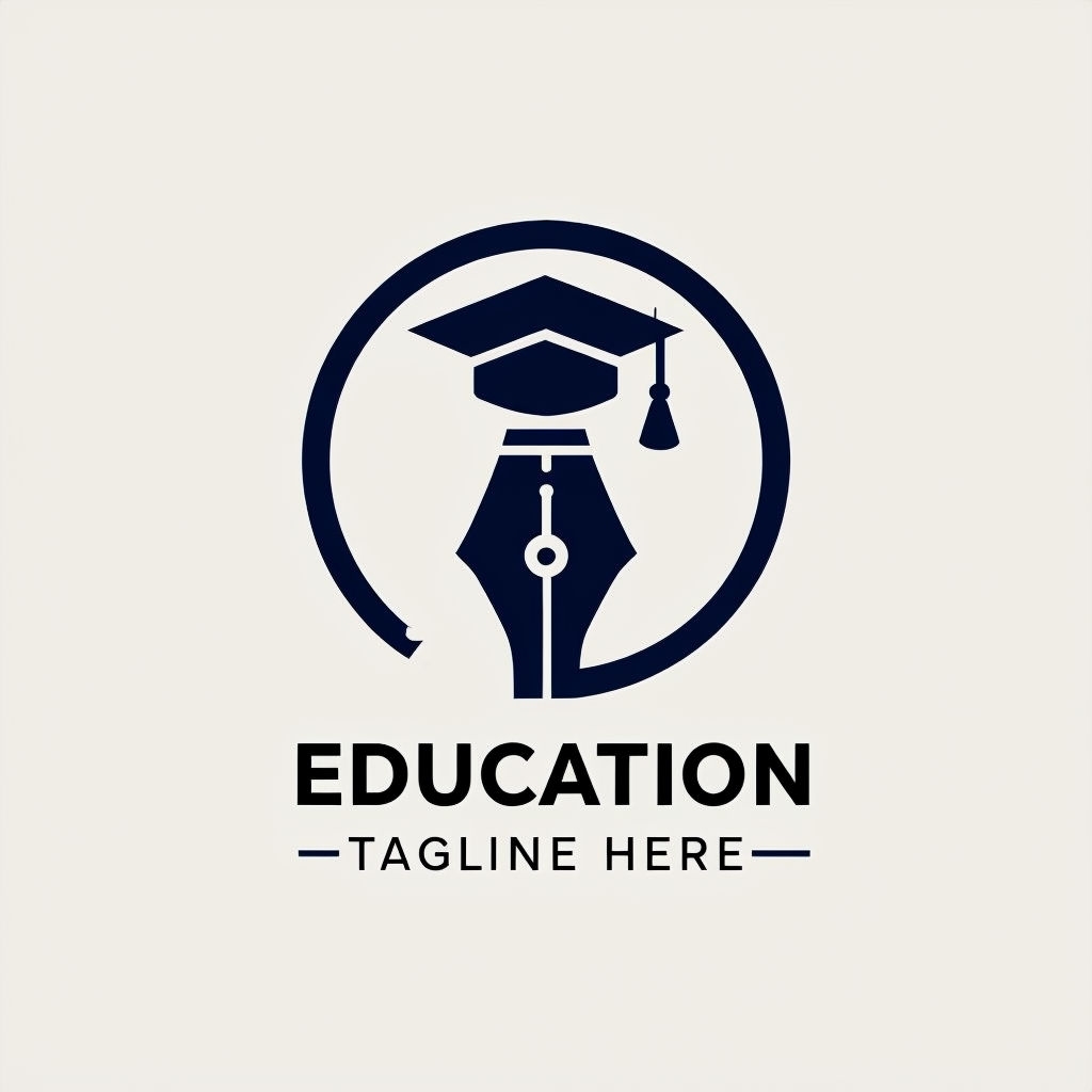 Minimalist Navy Blue Graduation Cap and Pen Logo