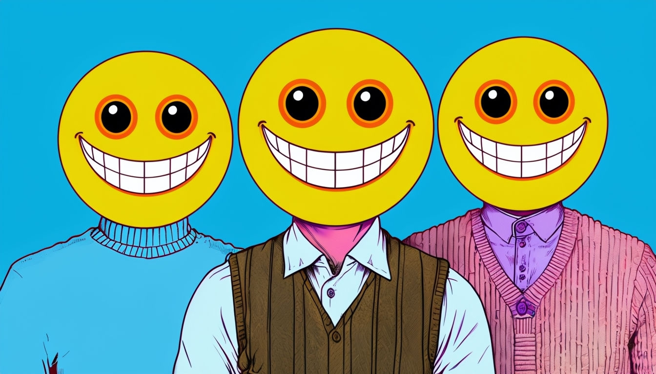 Whimsical Cartoon Characters with Smiley Faces Virtual Background