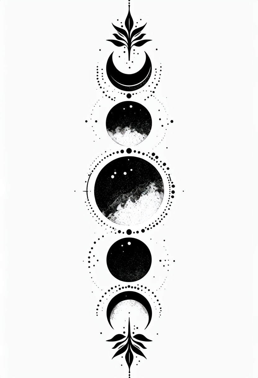 Stylized Black Moon Phases Vector Illustration Art