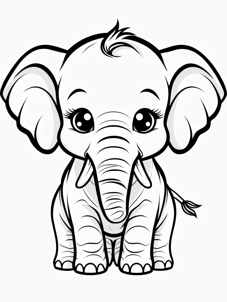Cute Baby Elephant Black and White Line Drawing Sticker