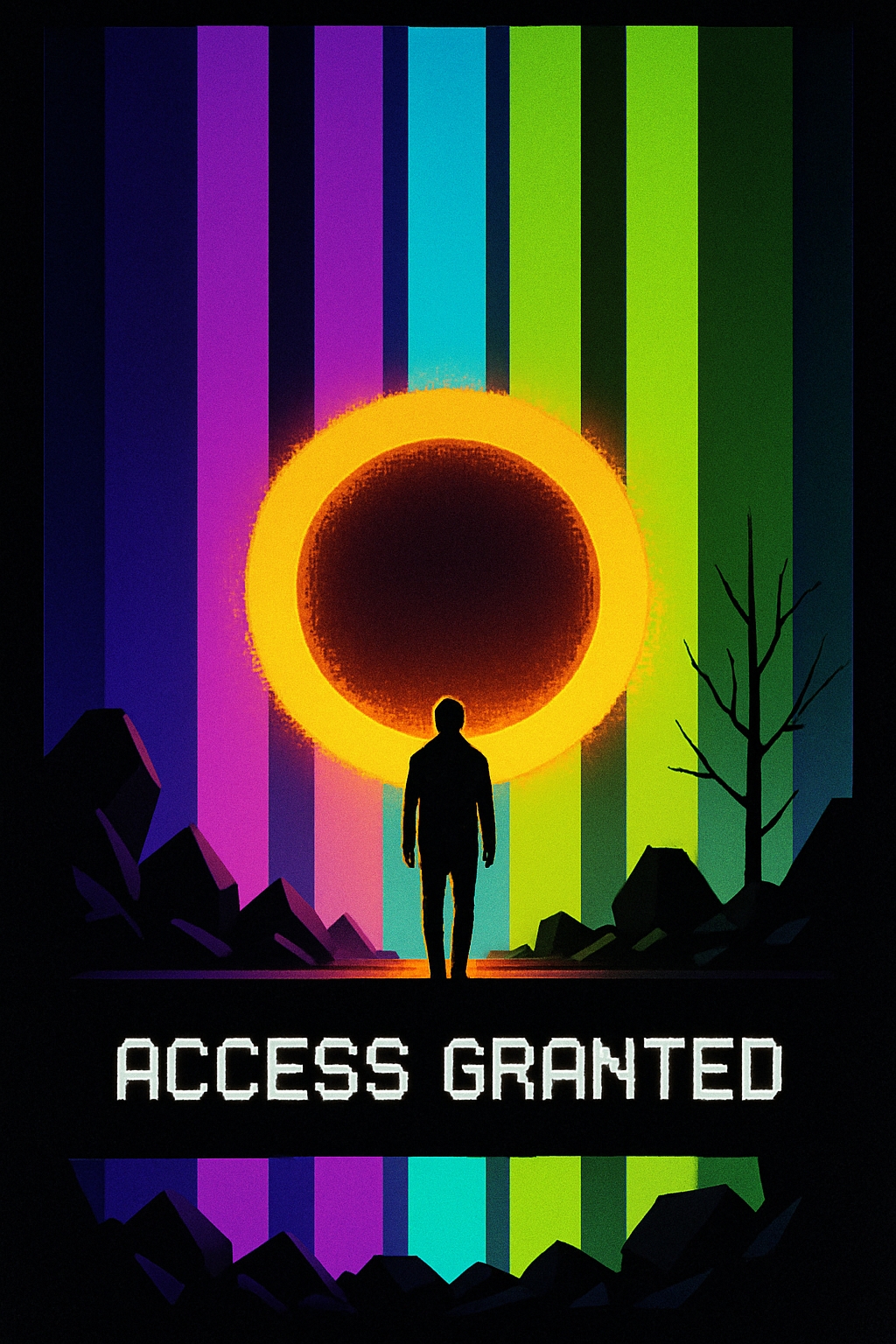 Surreal Retro-Futuristic Cosmic Stripes Art Poster