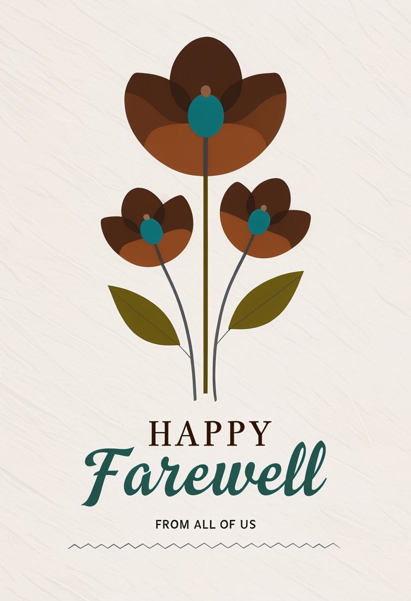 Stylish Minimalist Happy Farewell Card with Flowers Design