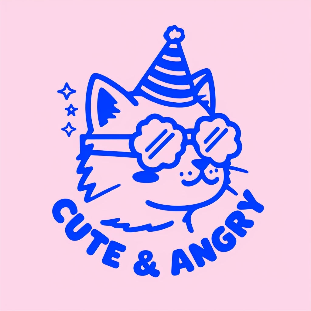 Playful Cat with Glasses and Party Hat Cute & Angry T-Shirt