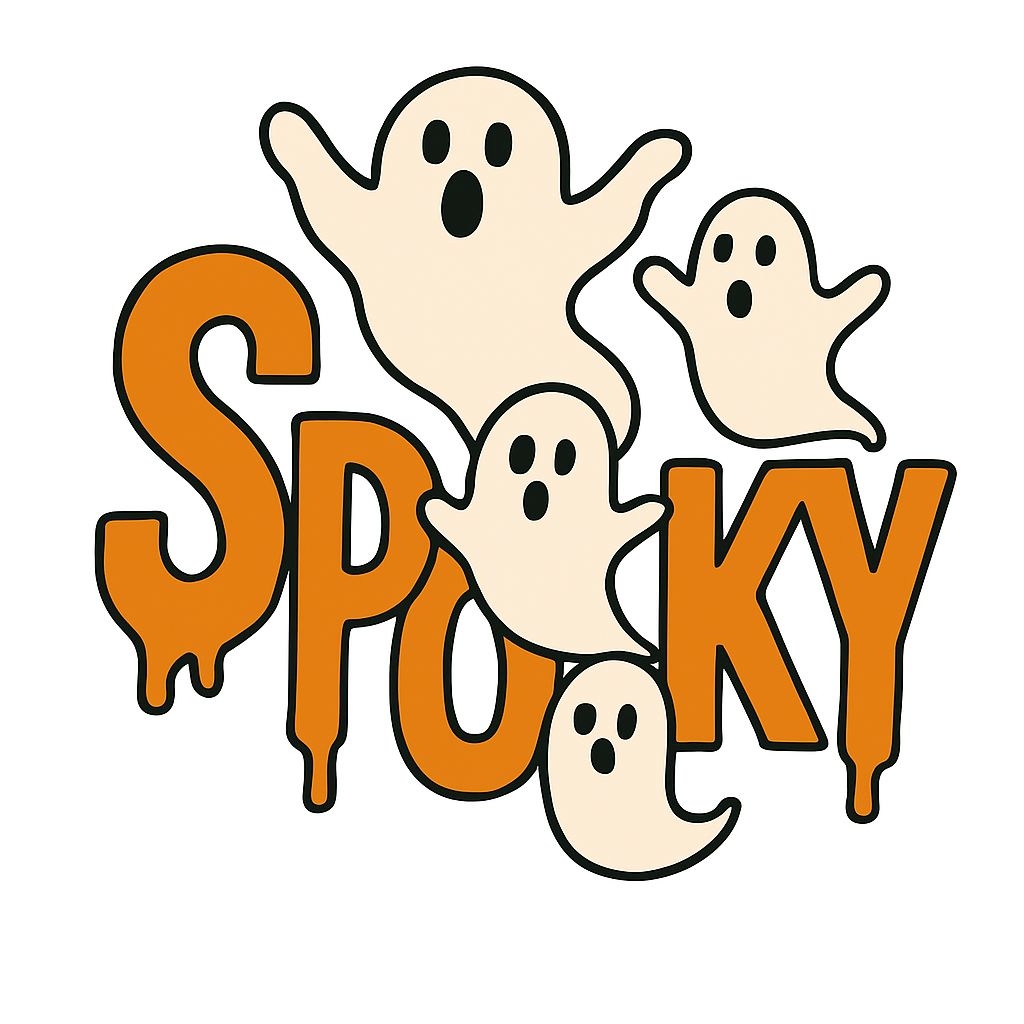 Playful Cartoon Ghosts with Spooky Typography Sticker