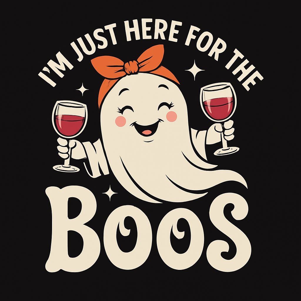 Cheerful Ghost with Wine Glasses Halloween T-Shirt