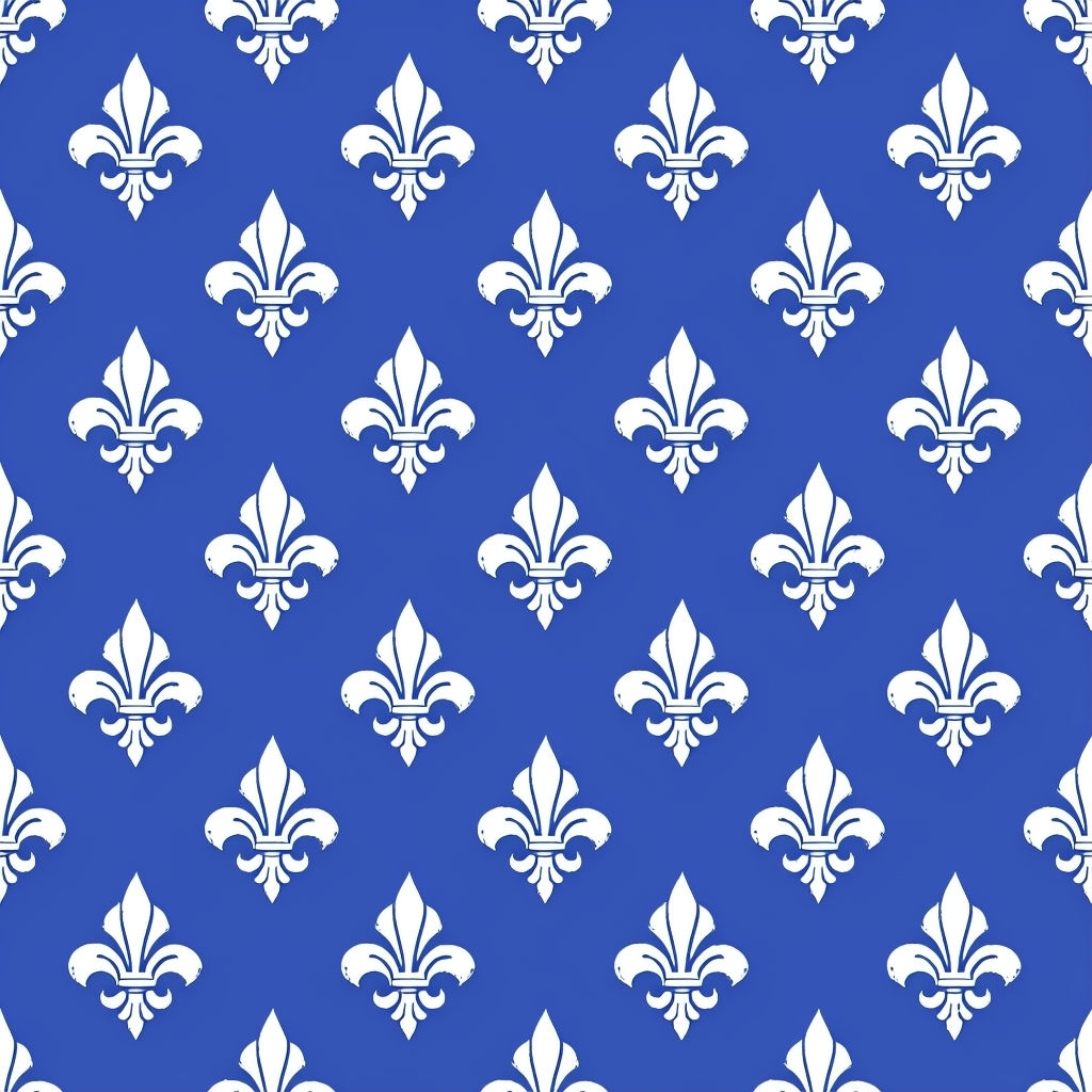 Elegant Hand-Drawn Fleur-de-Lis Pattern on Royal Blue Background Seamless Pattern