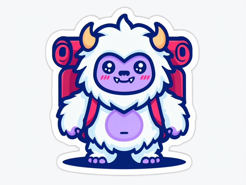 Adorable Cartoon Yeti Character with Backpack Sticker