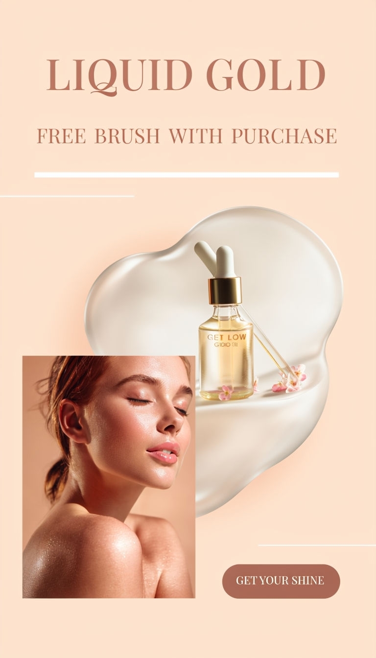 Luxurious Body Glow Oil Advertisement with Inviting Design Ads