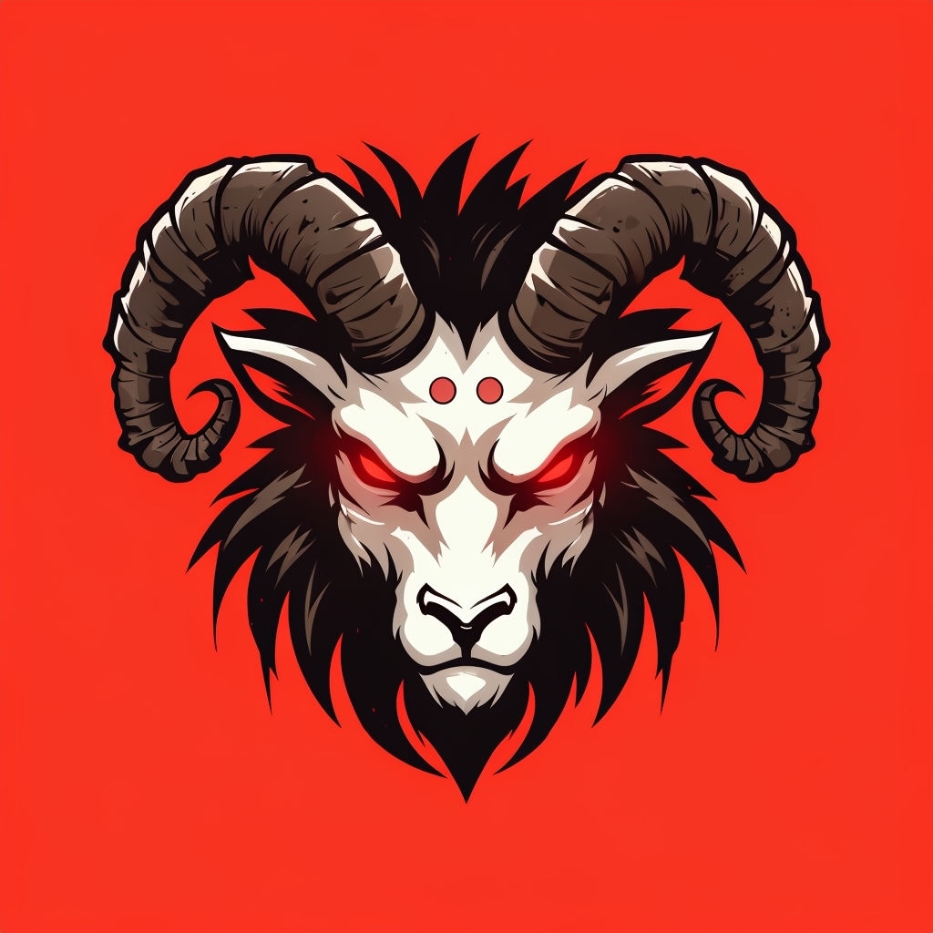 Stylized Fierce Ram's Head Illustration on Red Background T-shirt