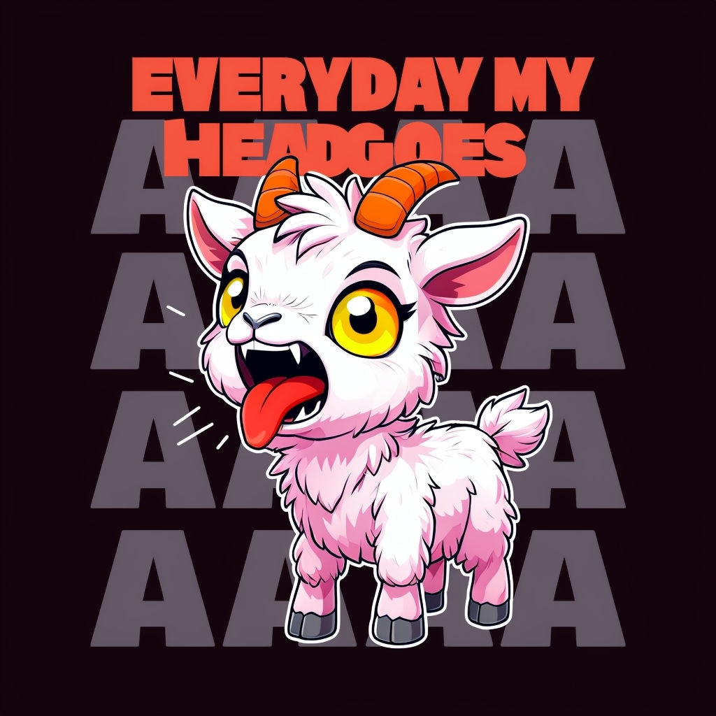 Frenzied Cartoon Goat with Bold Text Humor Illustration Memes