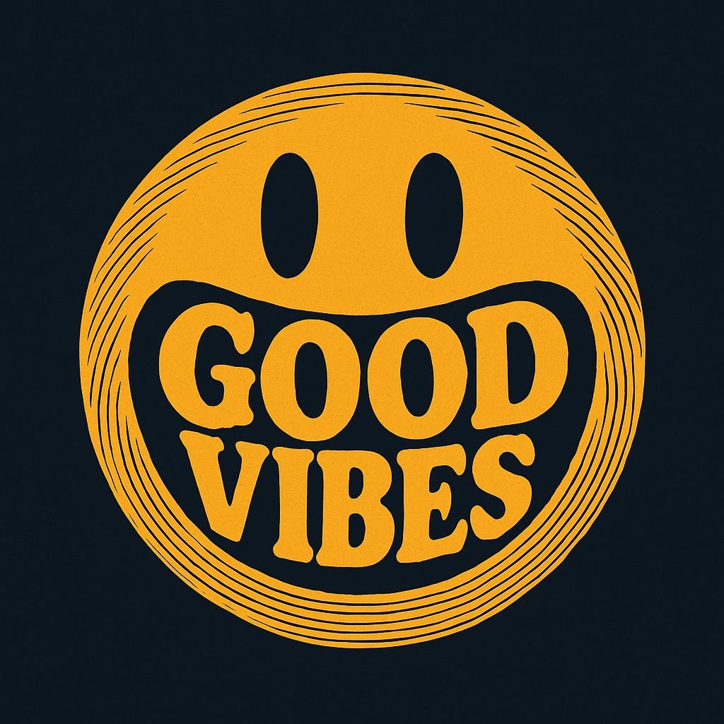 Amber Yellow Smiley Face with Good Vibes Text T-Shirt