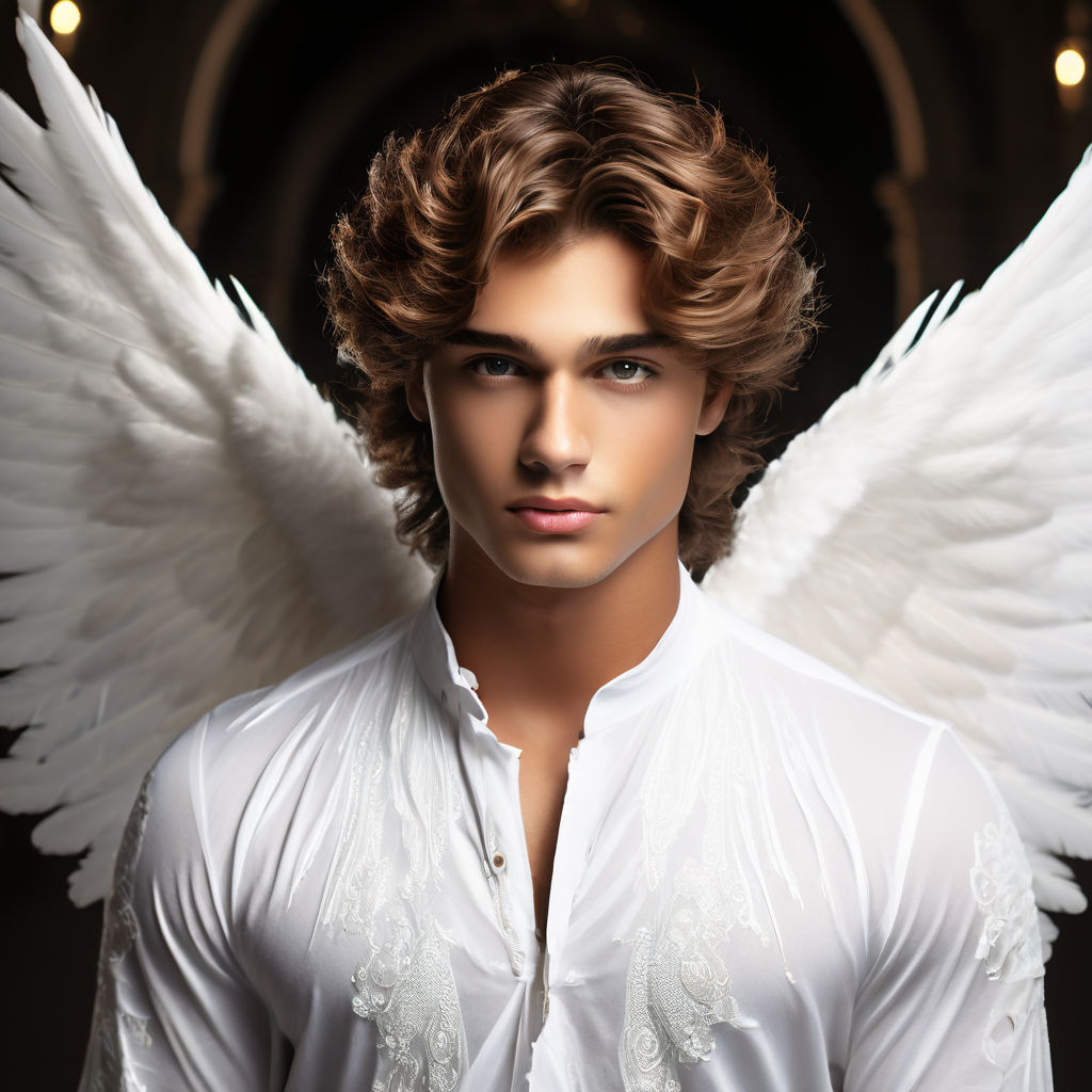 A beautiful young man who looks like an angel dressed in whi... by ...